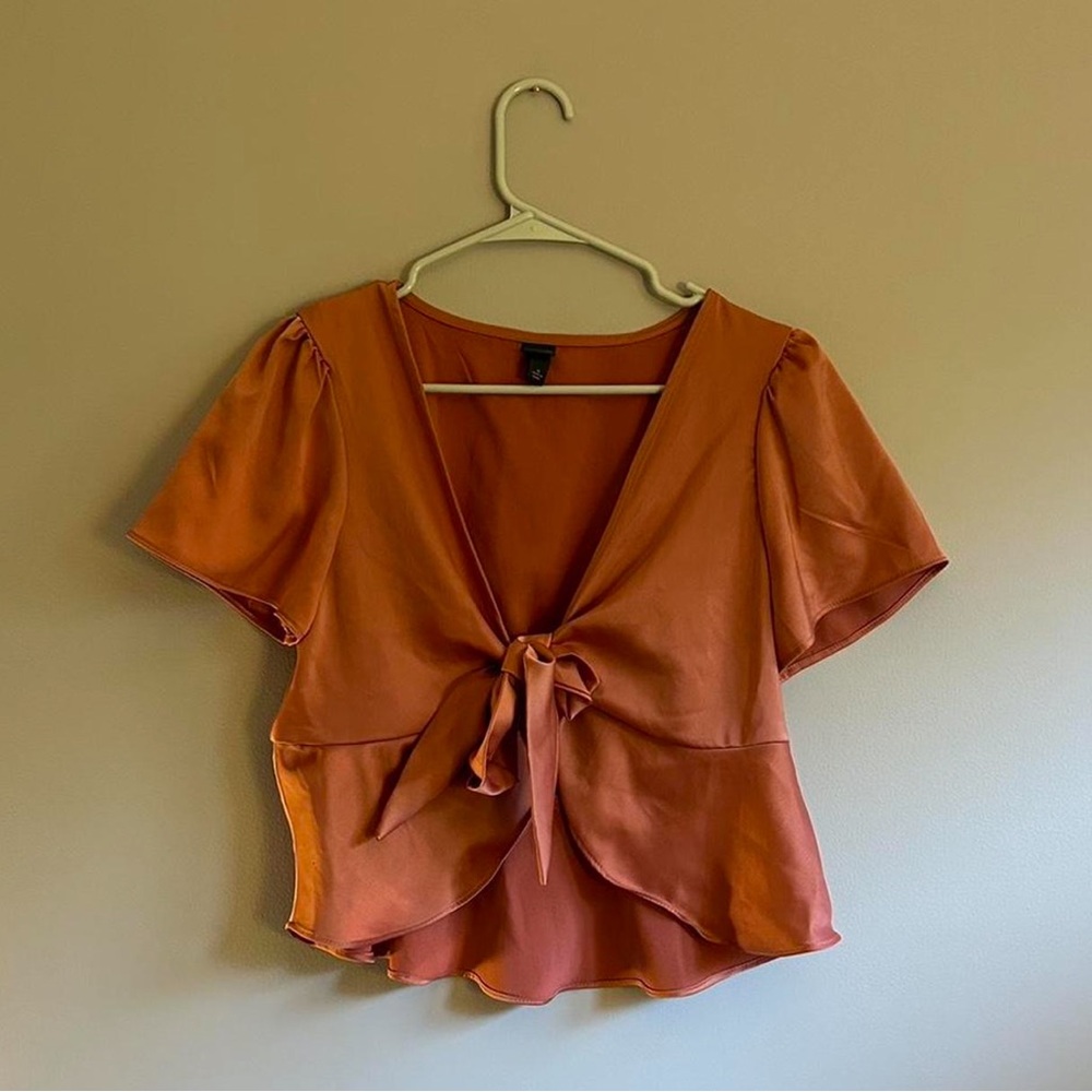 Bronze/rose gold wild fable tie blouse